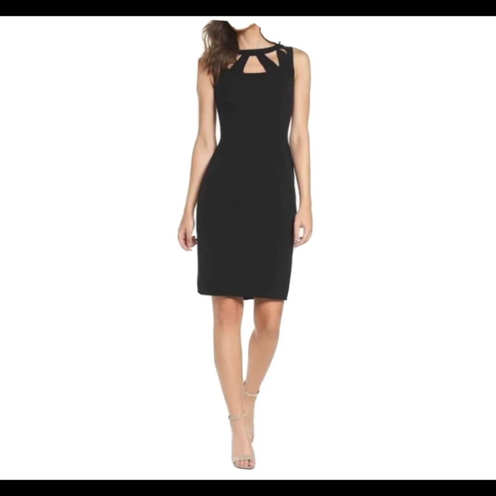 ELIZA J Sheath Dress Cutout Neck Cocktail Dress Black  SZ 8 NEW WITH TAGS